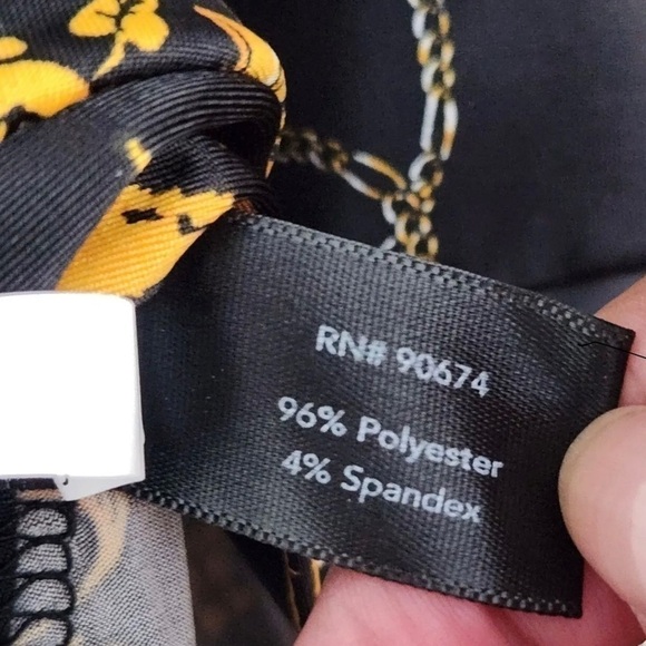 Boston  Proper Black Gold V Neck Faux Wrap Bell Sleeve Top Size XL - Picture 6 of 12